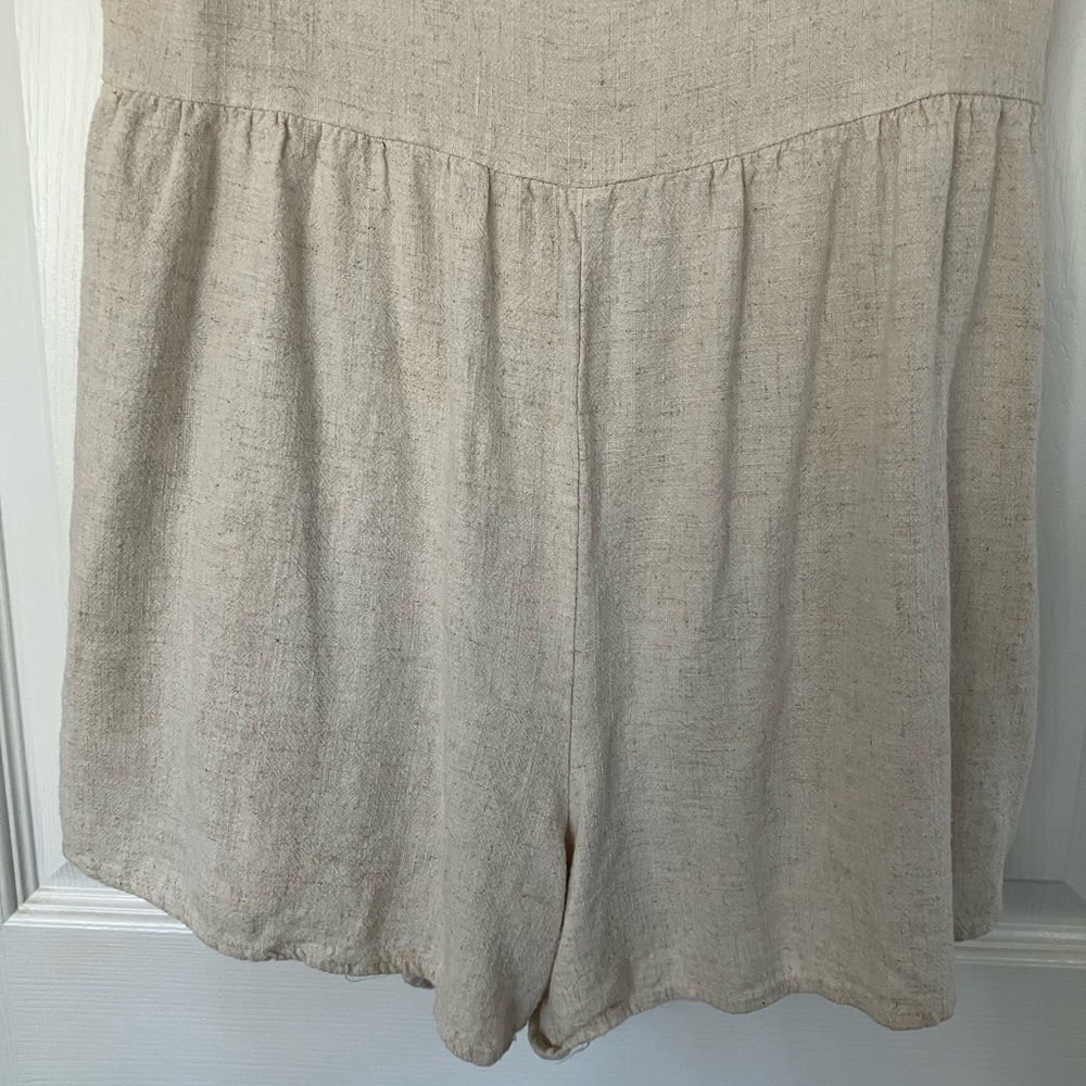 Princess Polly Tay Short Romper Outfit Tie Shoulder Straps Pockets Linen Beige 2 - Picture 8 of 15